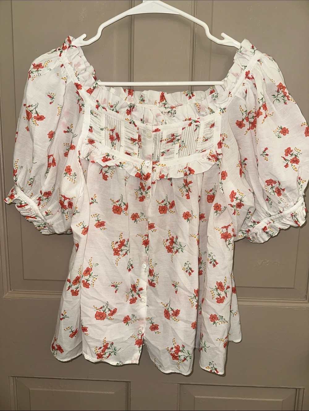 DÔEN Floral Puff Sleeve Ruffle Blouse XS Cottagecore Romantic Top - Picture 3 of 8